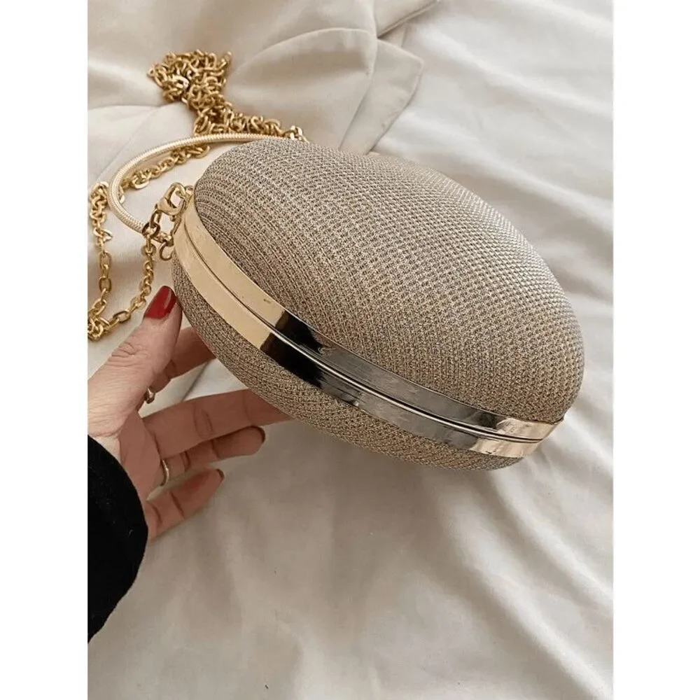 ❤️✨ Gold Sparkling Glitter Heart Shaped Top Handle Chain Clutch Purse Bag NEW